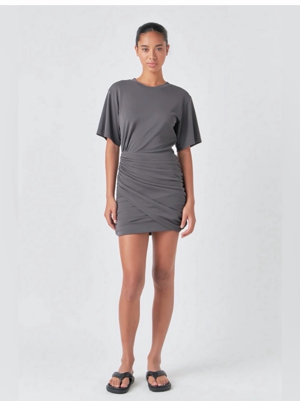 GREY LAB Charcoal Ruched Tee Mini Dress